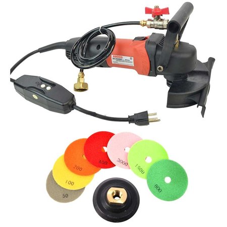 HARDIN 4 Inch Variable Speed Wet Polisher and Grinder and 8 pc 5 Inch Diamond Polishing Pad Set WV5GRIN